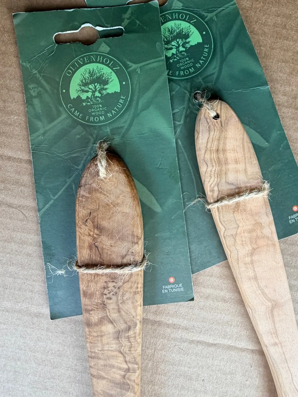 2 x Olive Wood Flat Kitchen Utensils 12”
